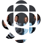 CBC logo with the faces of four reporters in it