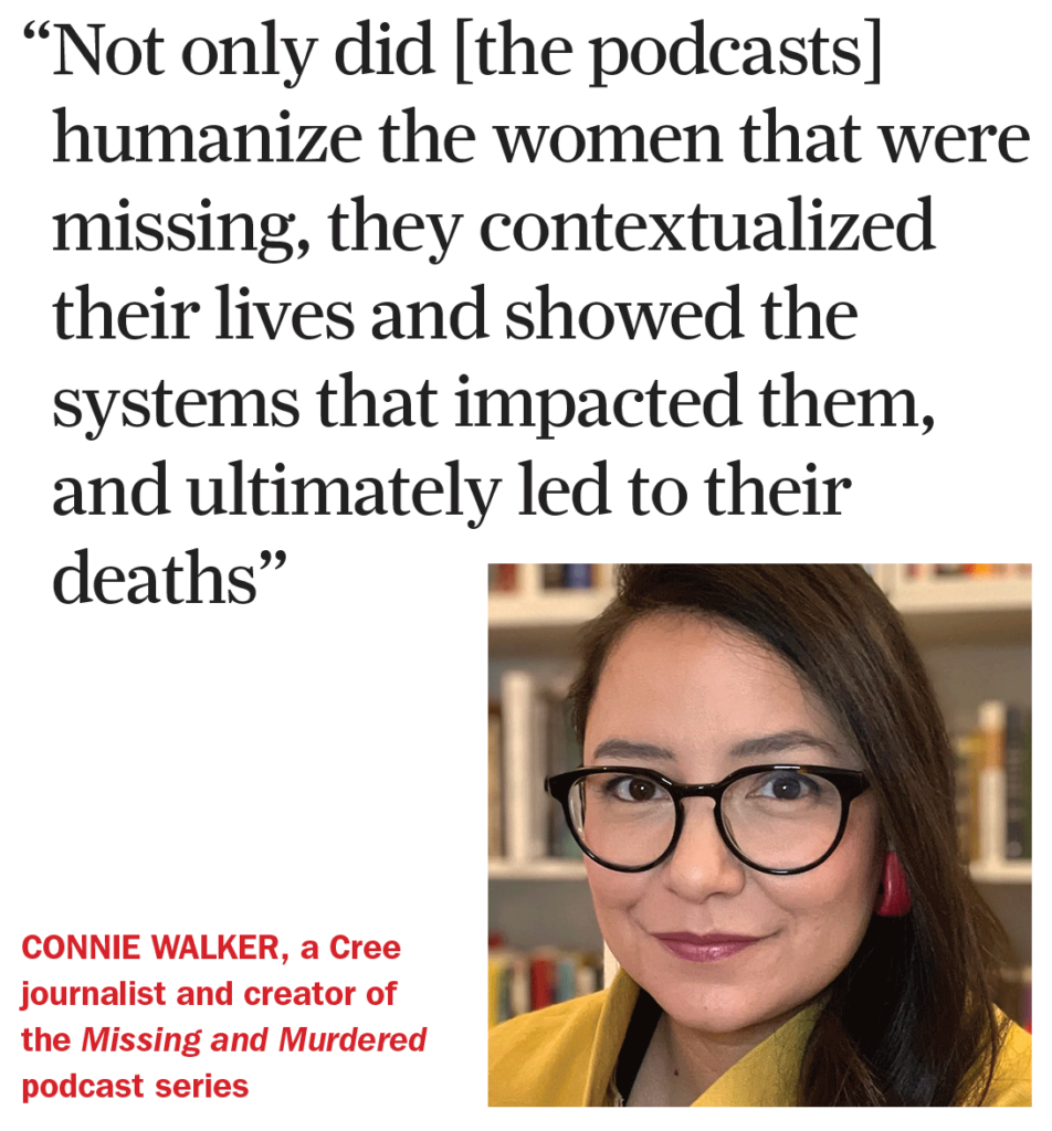 "Not only did [the podcasts] humanize the women that were missing, they contextualized their lives and showed the systems that impacted them, and ultimately led to their deaths"