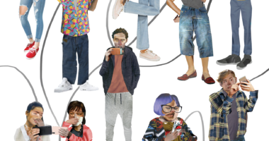 Illustration of various young people looking at smart phones
