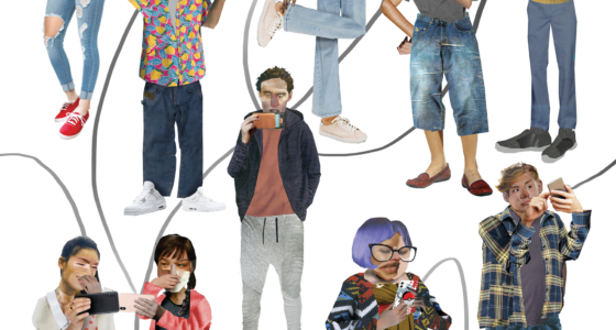Illustration of various young people looking at smart phones