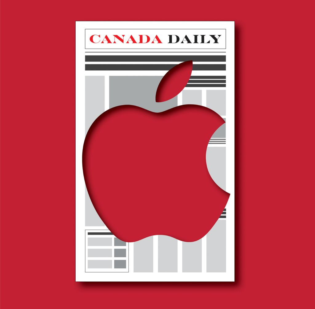 An illustration of a newspaper called Canada Daily with the Apple icon cut out