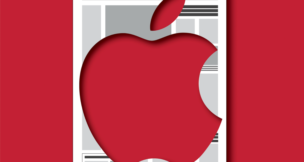 An illustration of a newspaper called Canada Daily with the Apple icon cut out