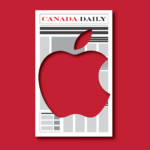 An illustration of a newspaper called Canada Daily with the Apple icon cut out