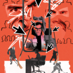 image for tara de boer's story, phone on red background. a woman is in the phoe screen, and multiple mouse cursors are pointing towards her.