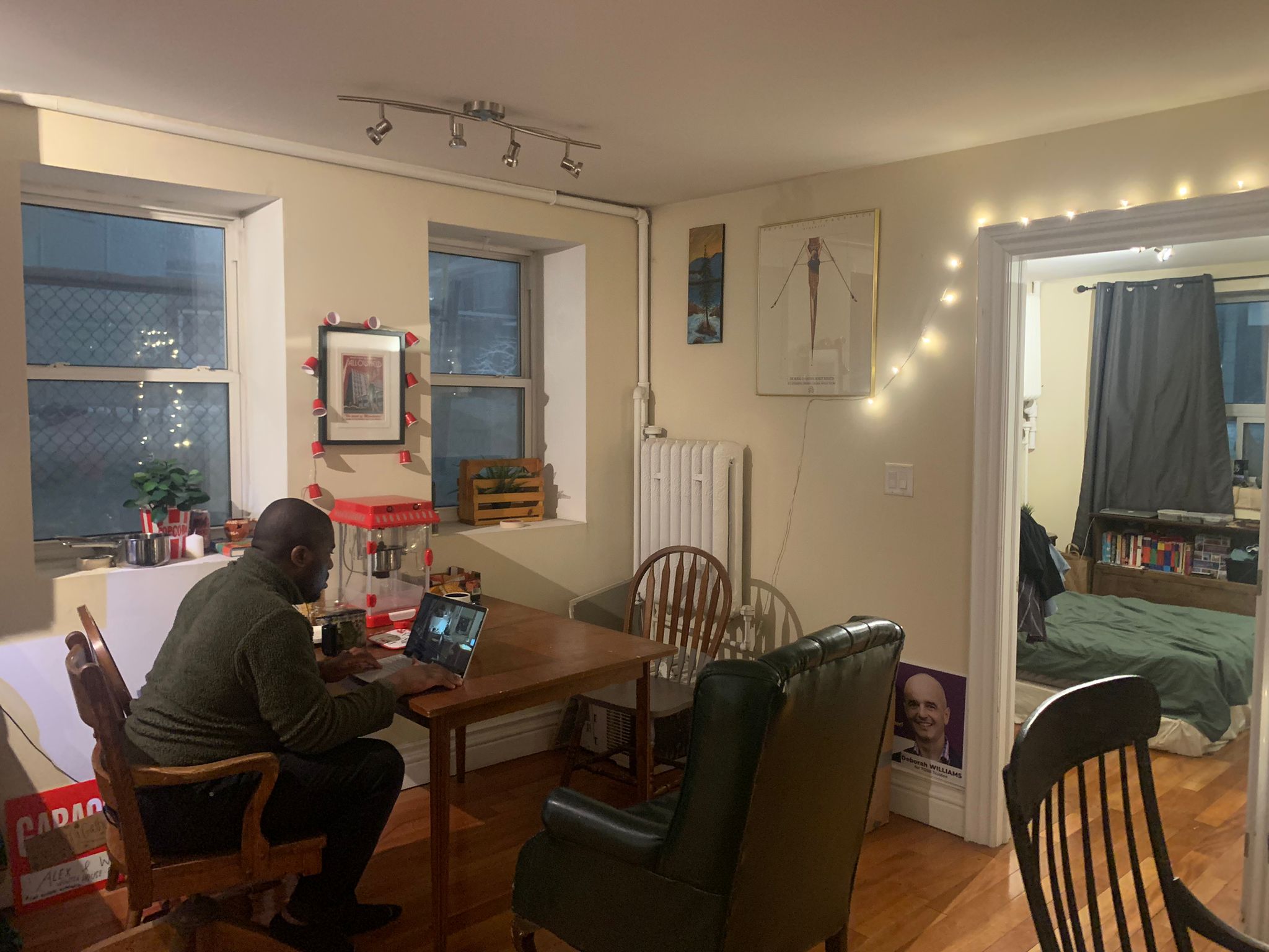 Photo taken by Alex Tredaway, showing his roommate watching Spotlight on a laptop screen in the same apartment where the some scenes from movie were shot