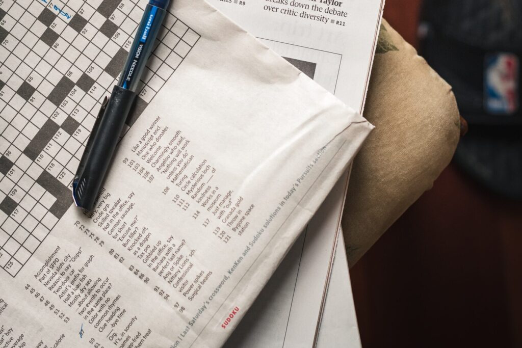 A crossword in a newspaper.