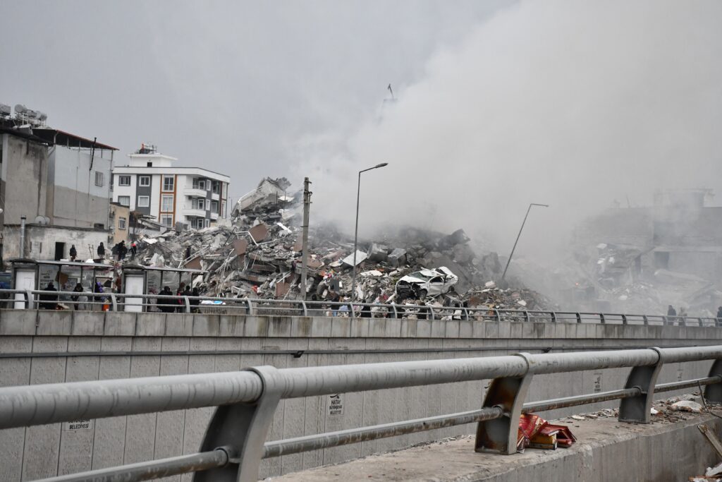 Rubble in Iskenderun, one of the places most affected by the 7.7 magnitude earthquake centered in Kahramanmaraş, many buildings were destroyed and people died.