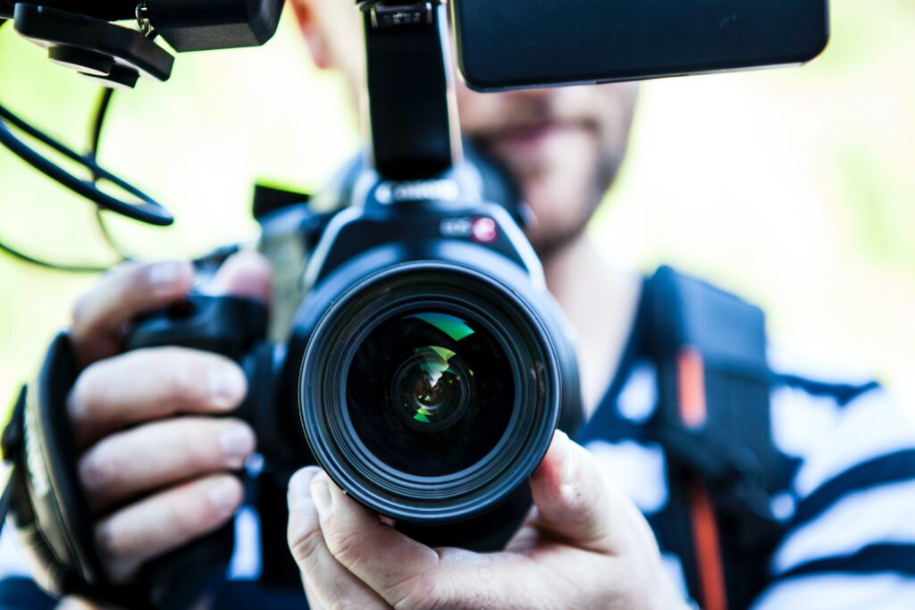 A camera with its lens pointed right at you, making you the subject of it's view.