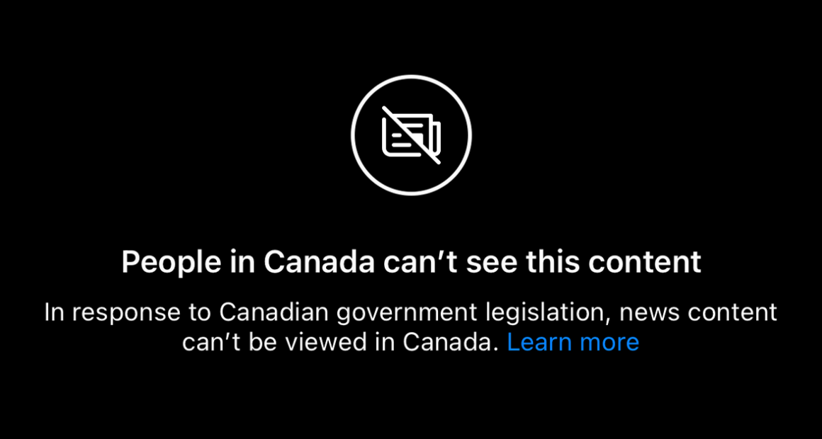 The words, "people in Canada cannot view this content" on a black background.