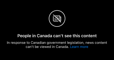 The words, "people in Canada cannot view this content" on a black background.