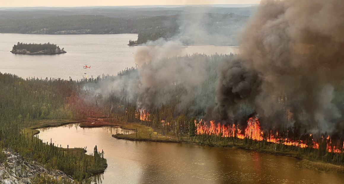 An aerial view of the wildfire threatening the Yellowknife area from August 17, 2023