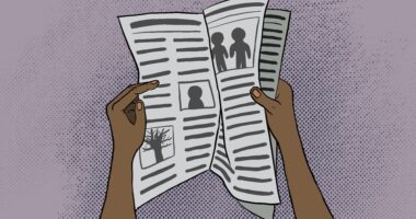 An Illustration of a person’s hand holding a newspaper, flipping through the pages.