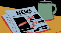 A newspaper with the word “Redacted” blocking out most of the letters.