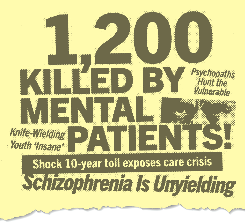 Collage of headlines: "1200 killed by mental patients!"