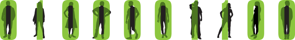 Numbers 0, 1 are shown in green with outlines of people in shadows behind them.